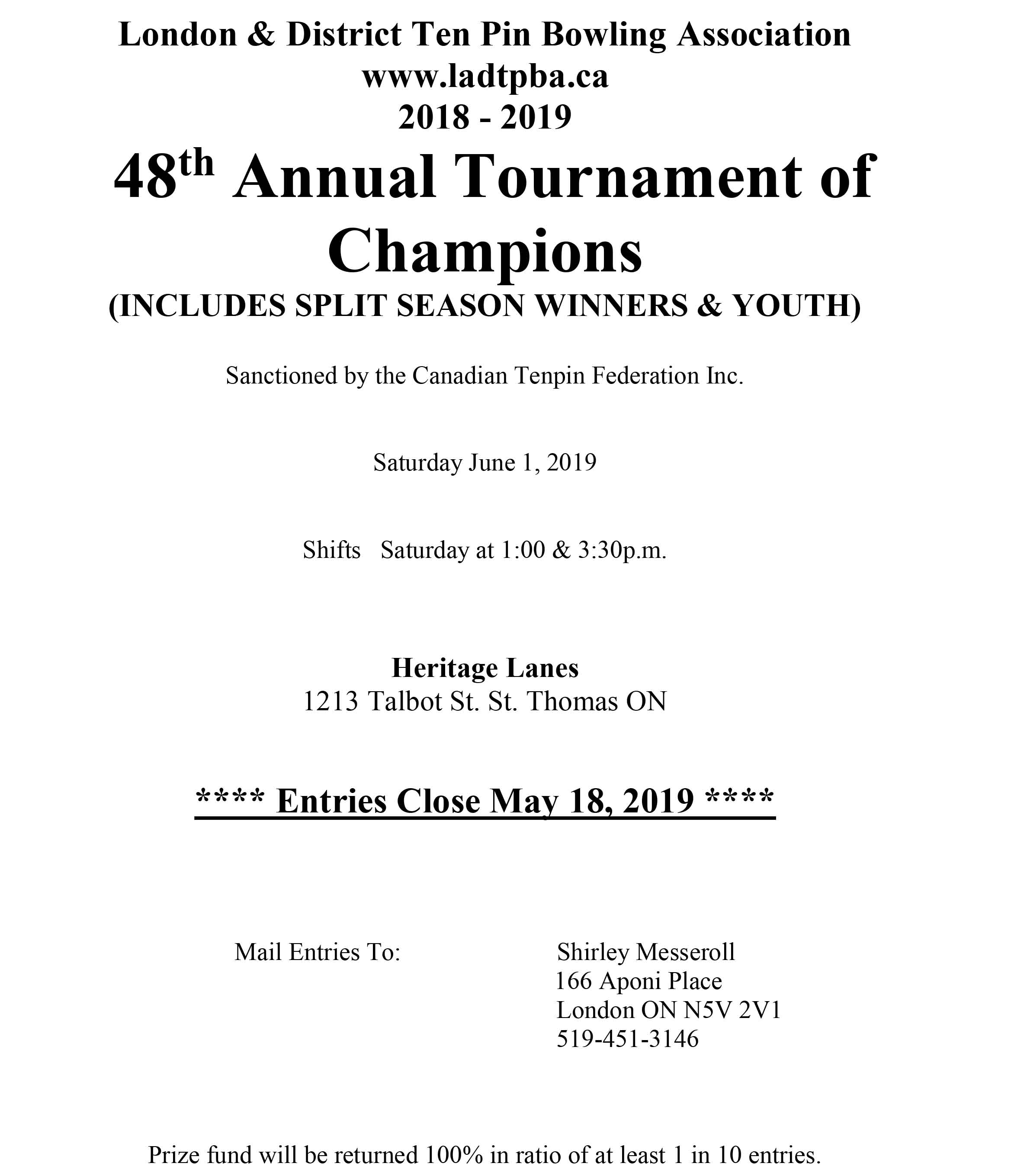 LADTPBA 2019 Tournament of Champions Entry Form